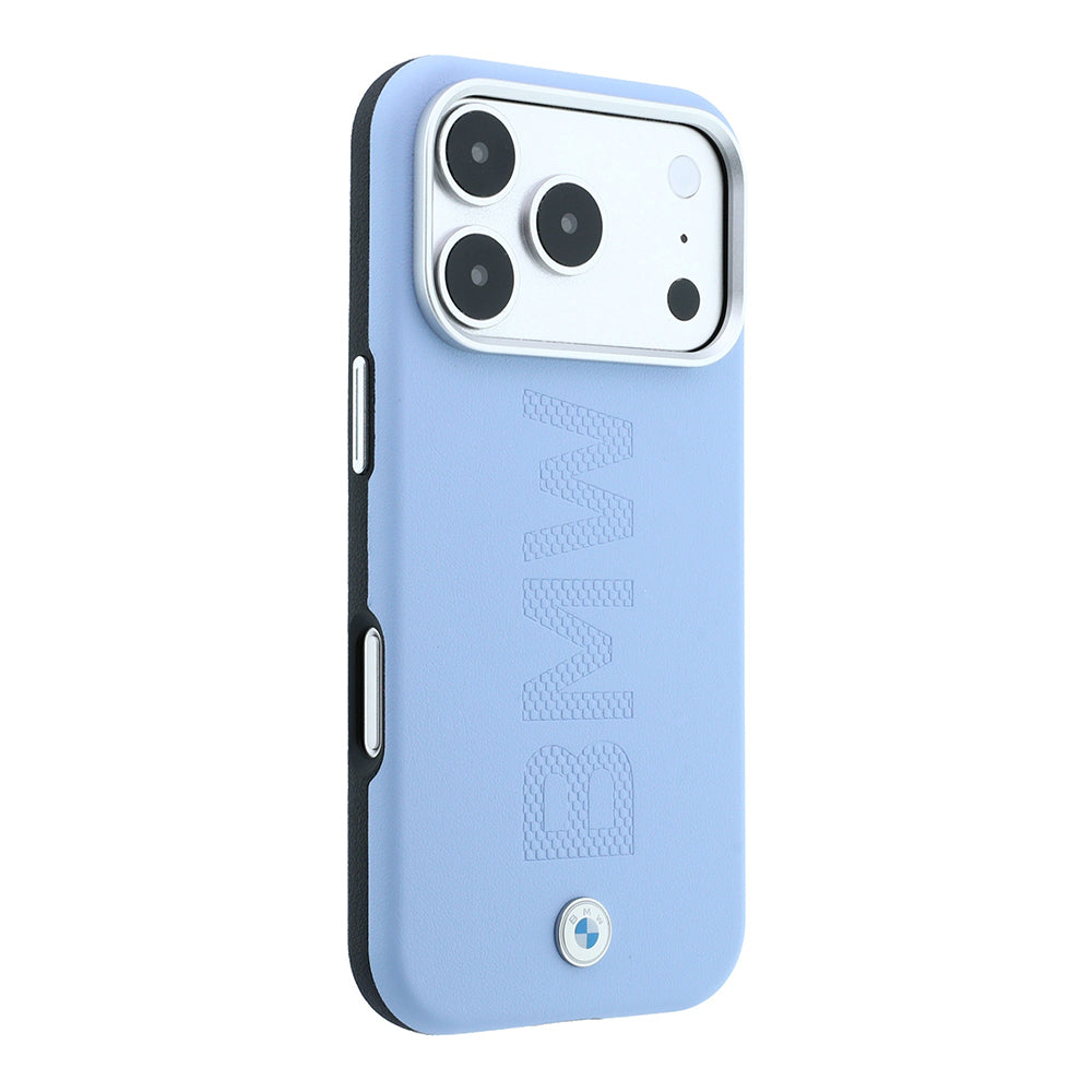 Apple iPhone 18 Pro Kılıf BMW Orjinal Lisanslı M-safe Şarj Özellikli Ortalı Sıcak Damga Logolu Deri Kapak Mavi