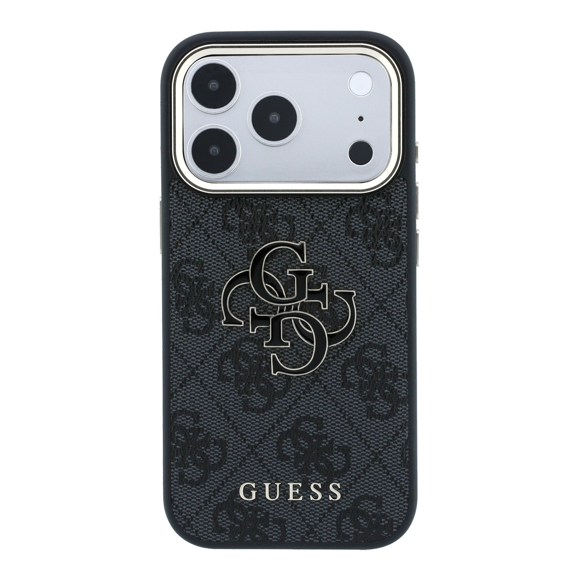 Apple iPhone 18 Pro Kılıf Guess Orjinal Lisanslı 4G Büyük Resin Logolu PU Kapak Siyah