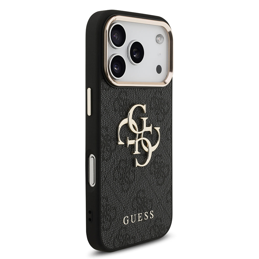 Apple iPhone 18 Pro Kılıf Guess Orjinal Lisanslı Gold Metal Kamera Çerçeveli 4G Desenli Metal Büyük 4G ve Yazı Logolu Kapak Pembe