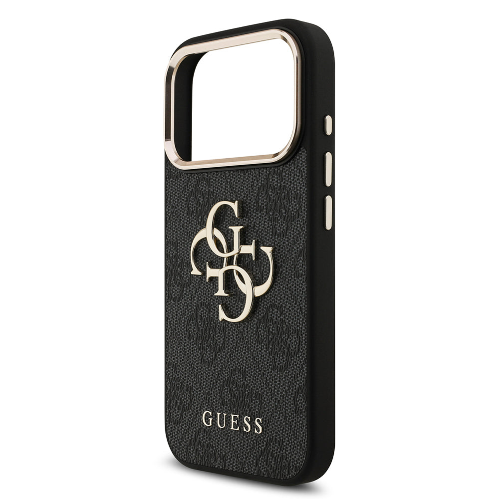 Apple iPhone 18 Pro Kılıf Guess Orjinal Lisanslı Gold Metal Kamera Çerçeveli 4G Desenli Metal Büyük 4G ve Yazı Logolu Kapak Pembe