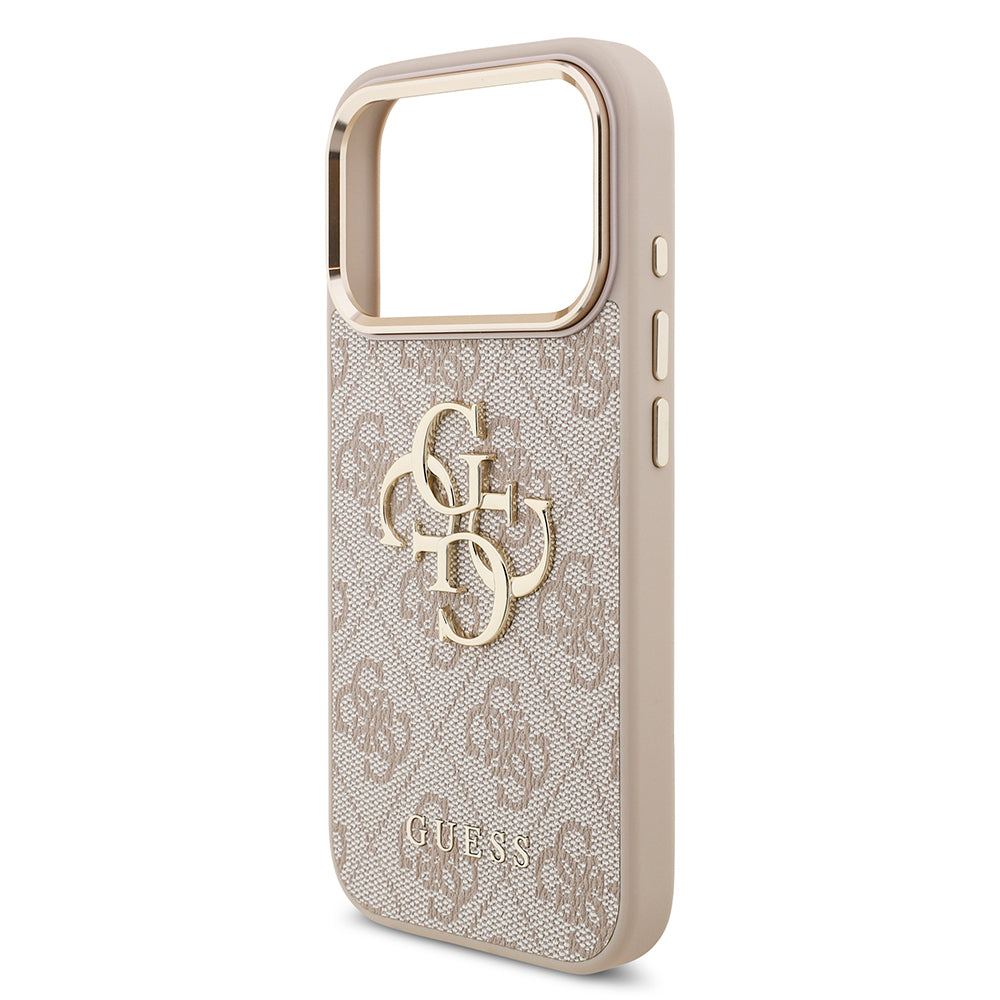 Apple iPhone 18 Pro Kılıf Guess Orjinal Lisanslı Gold Metal Kamera Çerçeveli 4G Desenli Metal Büyük 4G ve Yazı Logolu Kapak Siyah