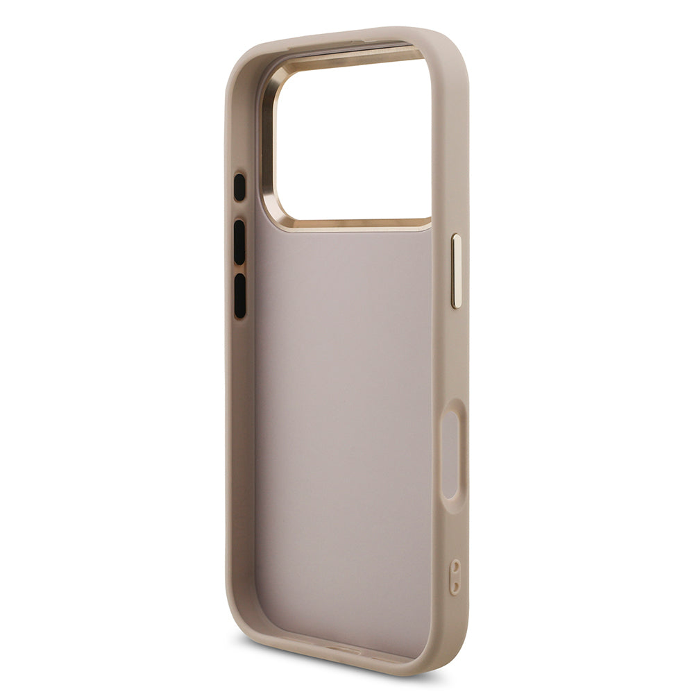 Apple iPhone 18 Pro Kılıf Guess Orjinal Lisanslı Gold Metal Kamera Çerçeveli 4G Desenli Metal Büyük 4G ve Yazı Logolu Kapak Pembe