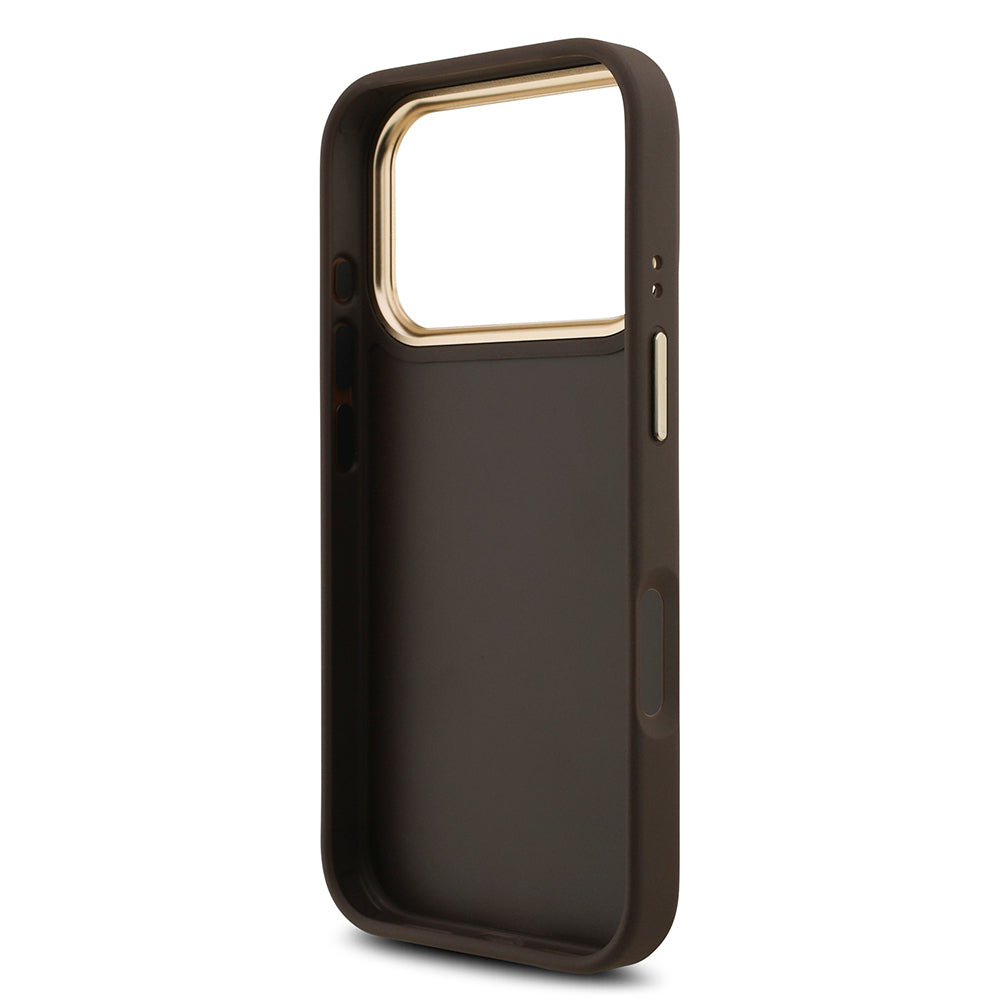 Apple iPhone 18 Pro Kılıf Guess Orjinal Lisanslı Gold Metal Kamera Çerçeveli 4G Desenli Metal Büyük 4G ve Yazı Logolu Kapak Pembe