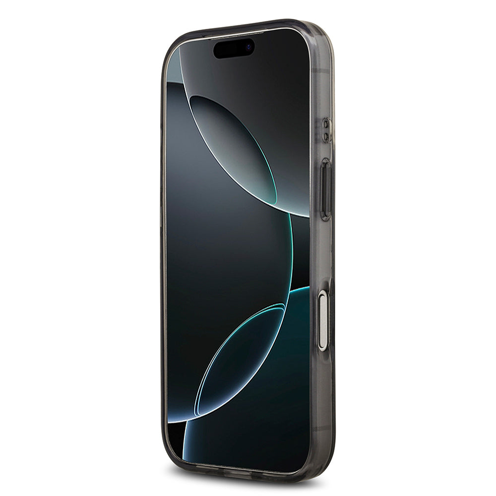 Apple iPhone 18 Pro Kılıf Guess Orjinal Lisanslı M-safe Şarj Özellikli IML Peony ve 4G Desenli Klasik Logolu Kapak Siyah