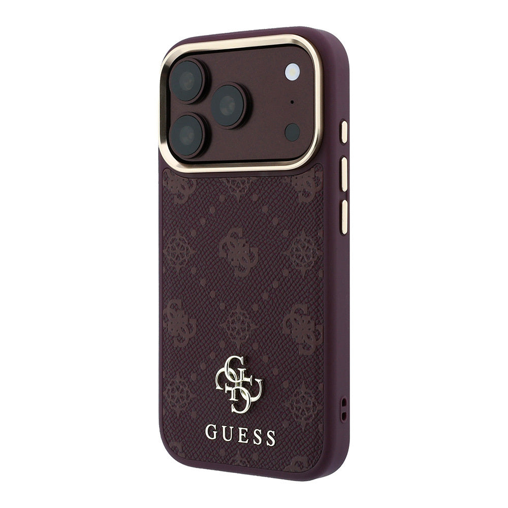 Apple iPhone 18 Pro Kılıf Guess Orjinal Lisanslı M-safe Şarj Özellikli Klasik Yazı ve 4G Logolu PU Deri Peony Kapak Bordo