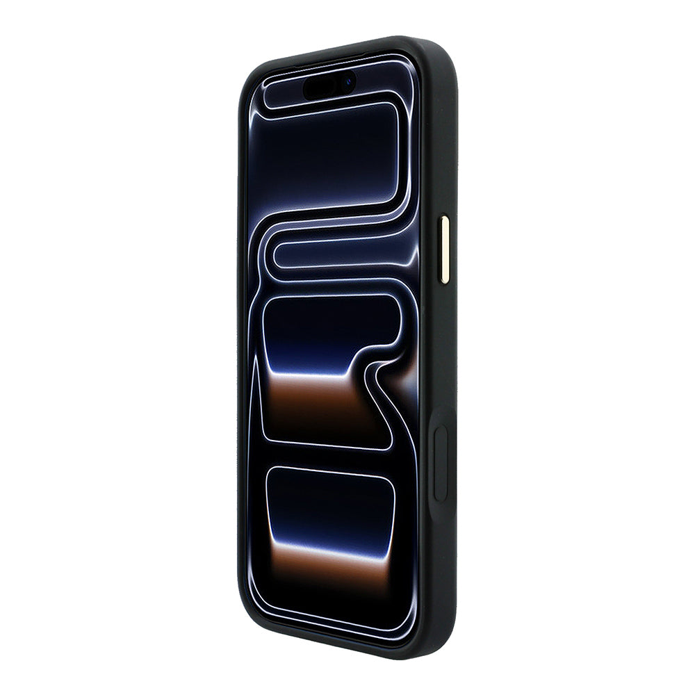 Apple iPhone 18 Pro Kılıf Guess Orjinal Lisanslı M-safe Şarj Özellikli Metal Kamera Çerçeveli C-Magnet 4G Desenli Yazı Logolu Kapak Siyah