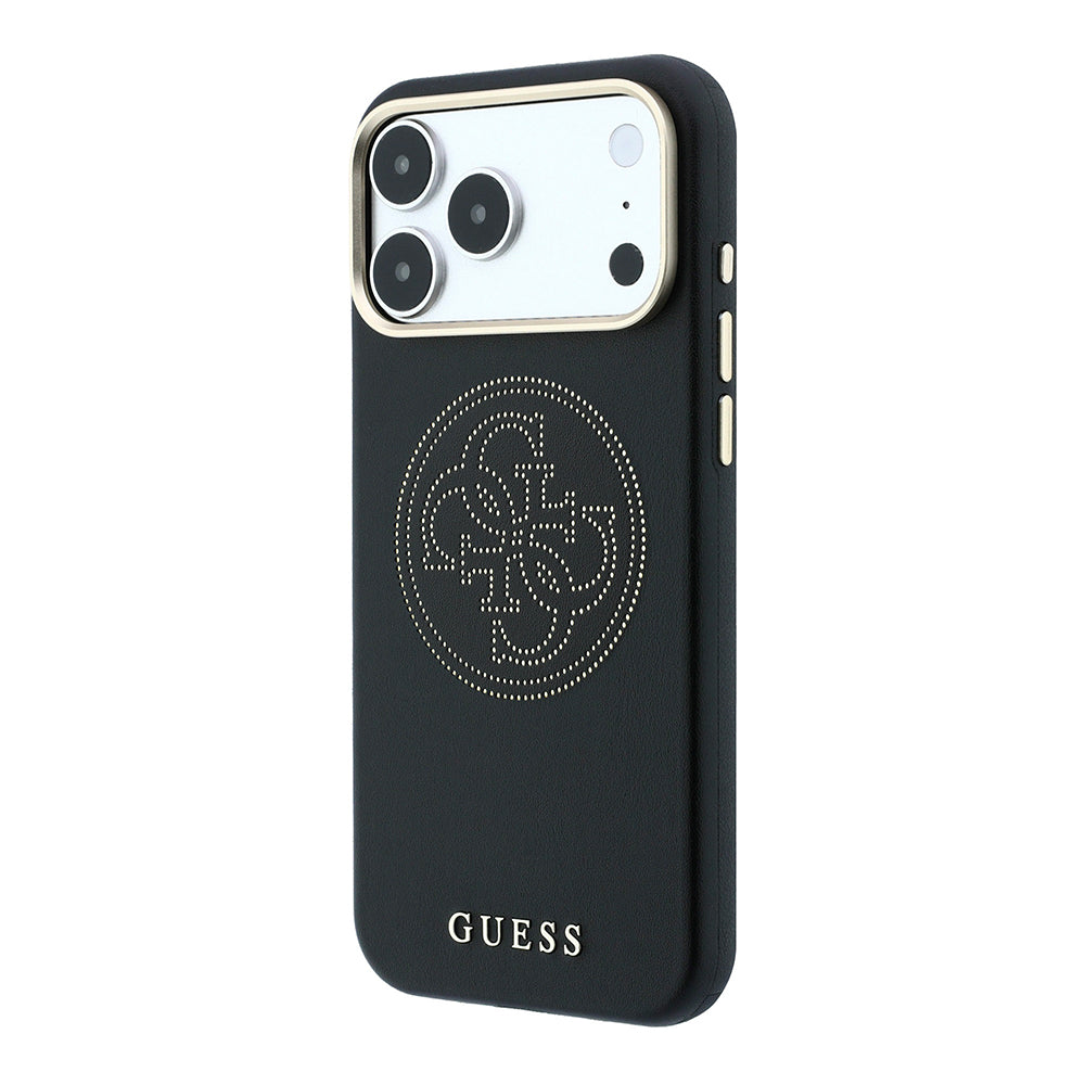 Apple iPhone 18 Pro Kılıf Guess Orjinal Lisanslı M-safe Şarj Özellikli PU Delikli 4G ve Yazı Logolu Kapak Siyah