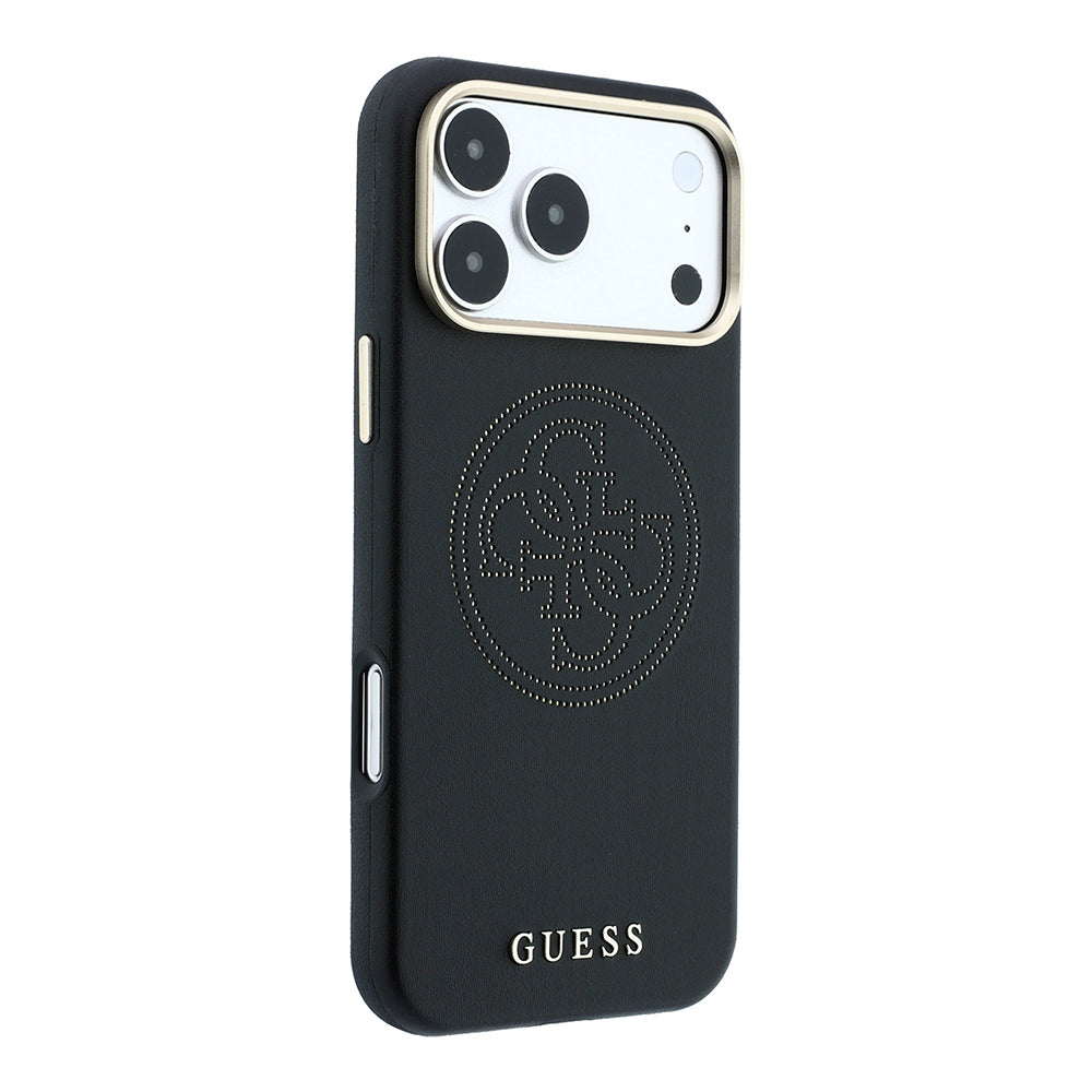 Apple iPhone 18 Pro Kılıf Guess Orjinal Lisanslı M-safe Şarj Özellikli PU Delikli 4G ve Yazı Logolu Kapak Siyah