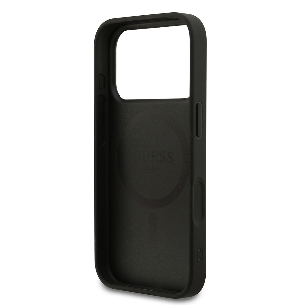 Apple iPhone 18 Pro Kılıf Guess Orjinal Lisanslı M-safe Şarj Özellikli Small 4G Classic Kapak Siyah