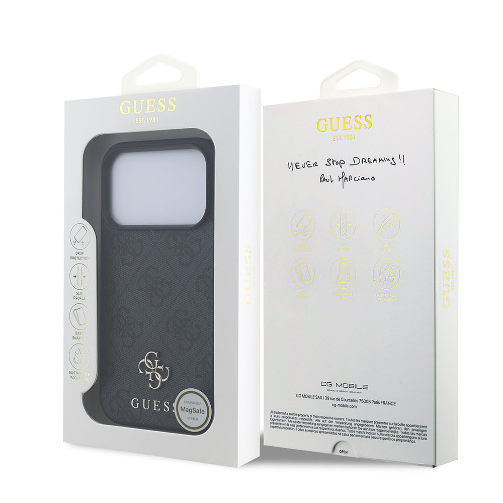 Apple iPhone 18 Pro Kılıf Guess Orjinal Lisanslı M-safe Şarj Özellikli Small 4G Classic Kapak Siyah