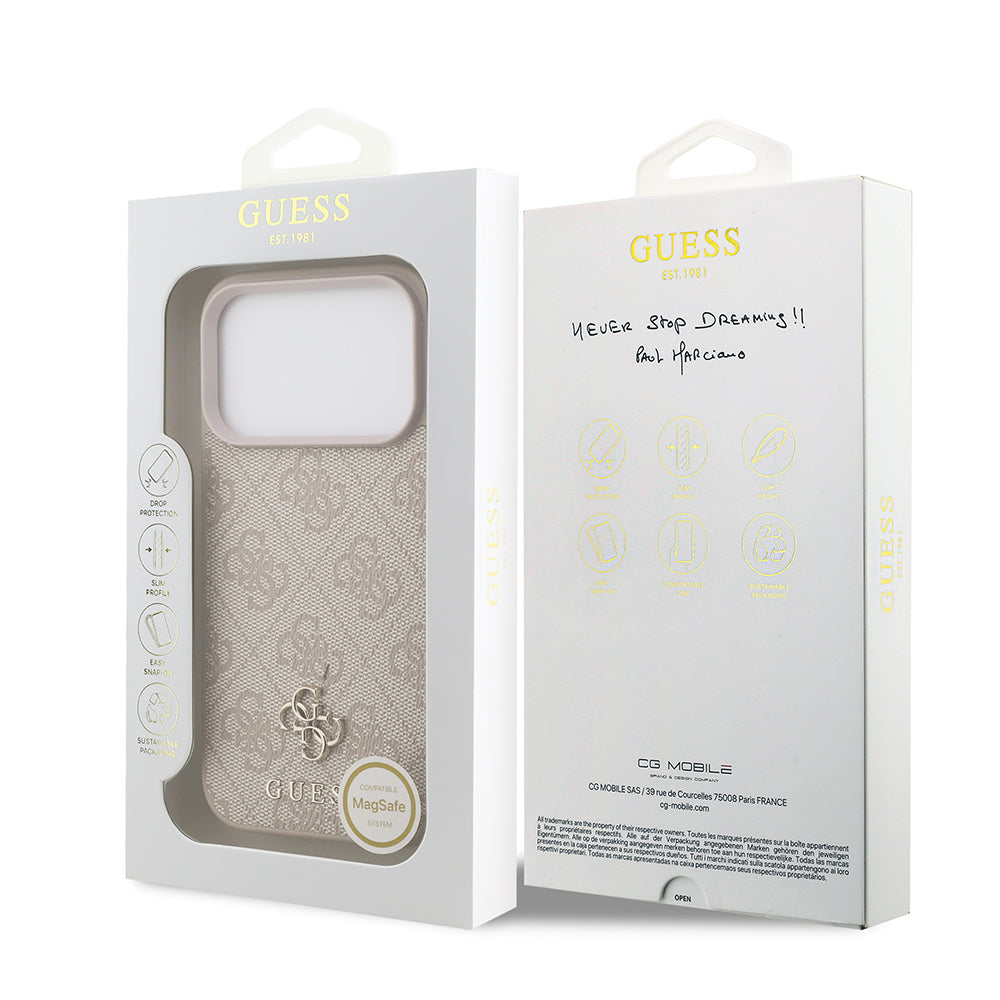 Apple iPhone 18 Pro Kılıf Guess Orjinal Lisanslı M-safe Şarj Özellikli Small 4G Classic Kapak Pembe