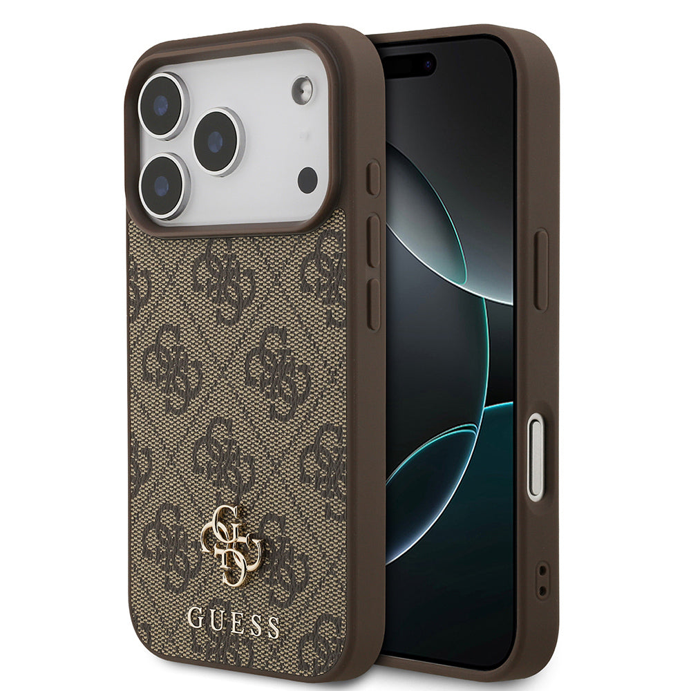 Apple iPhone 18 Pro Kılıf Guess Orjinal Lisanslı M-safe Şarj Özellikli Small 4G Classic Kapak Kahverengi