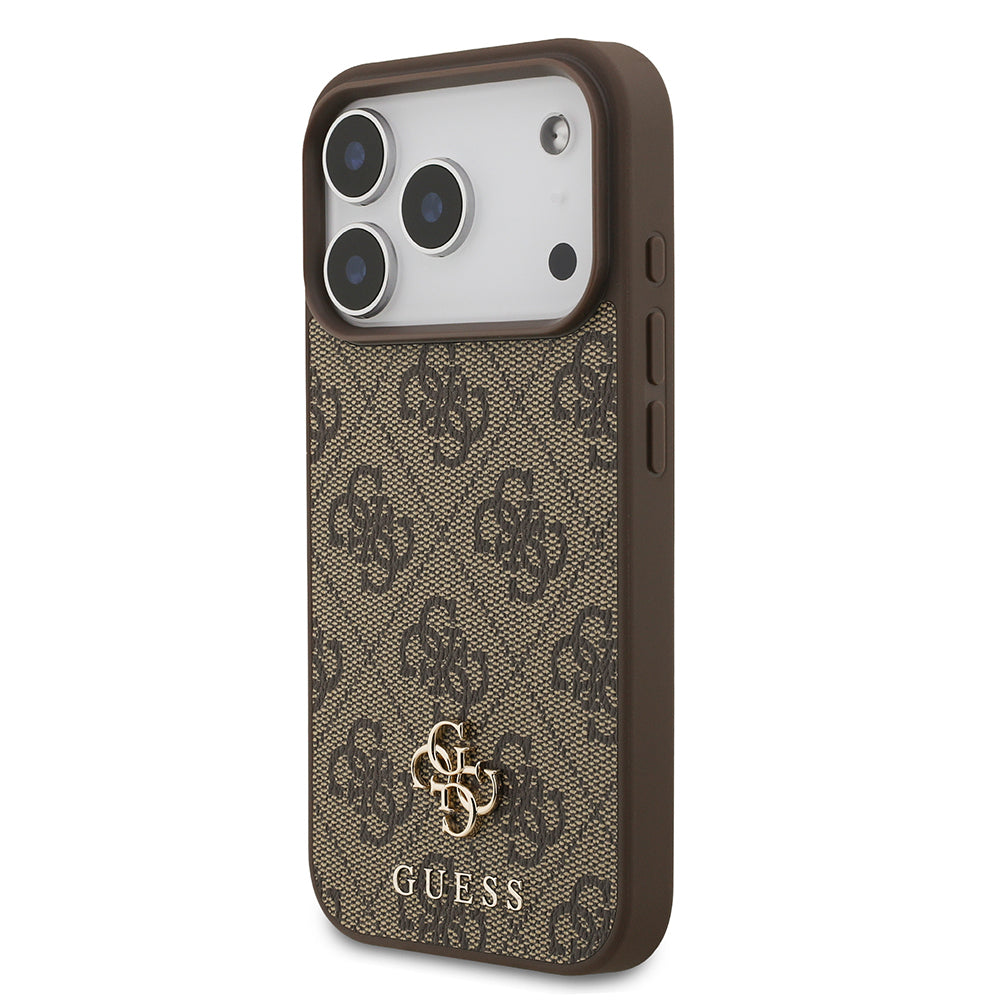 Apple iPhone 18 Pro Kılıf Guess Orjinal Lisanslı M-safe Şarj Özellikli Small 4G Classic Kapak Kahverengi