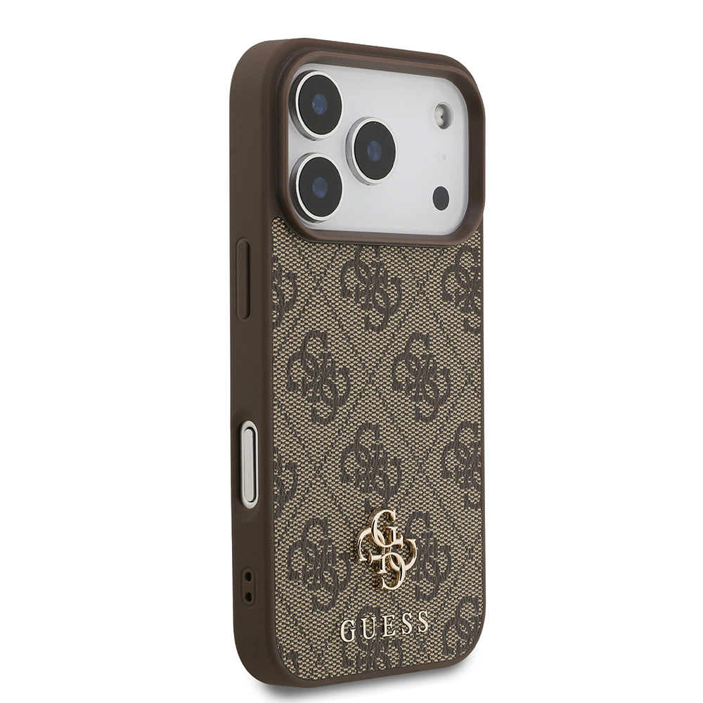 Apple iPhone 18 Pro Kılıf Guess Orjinal Lisanslı M-safe Şarj Özellikli Small 4G Classic Kapak Kahverengi