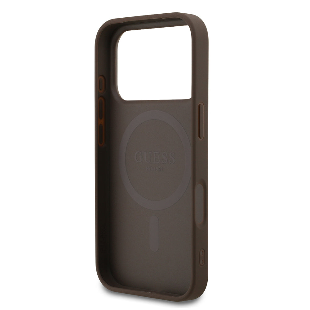 Apple iPhone 18 Pro Kılıf Guess Orjinal Lisanslı M-safe Şarj Özellikli Small 4G Classic Kapak Kahverengi