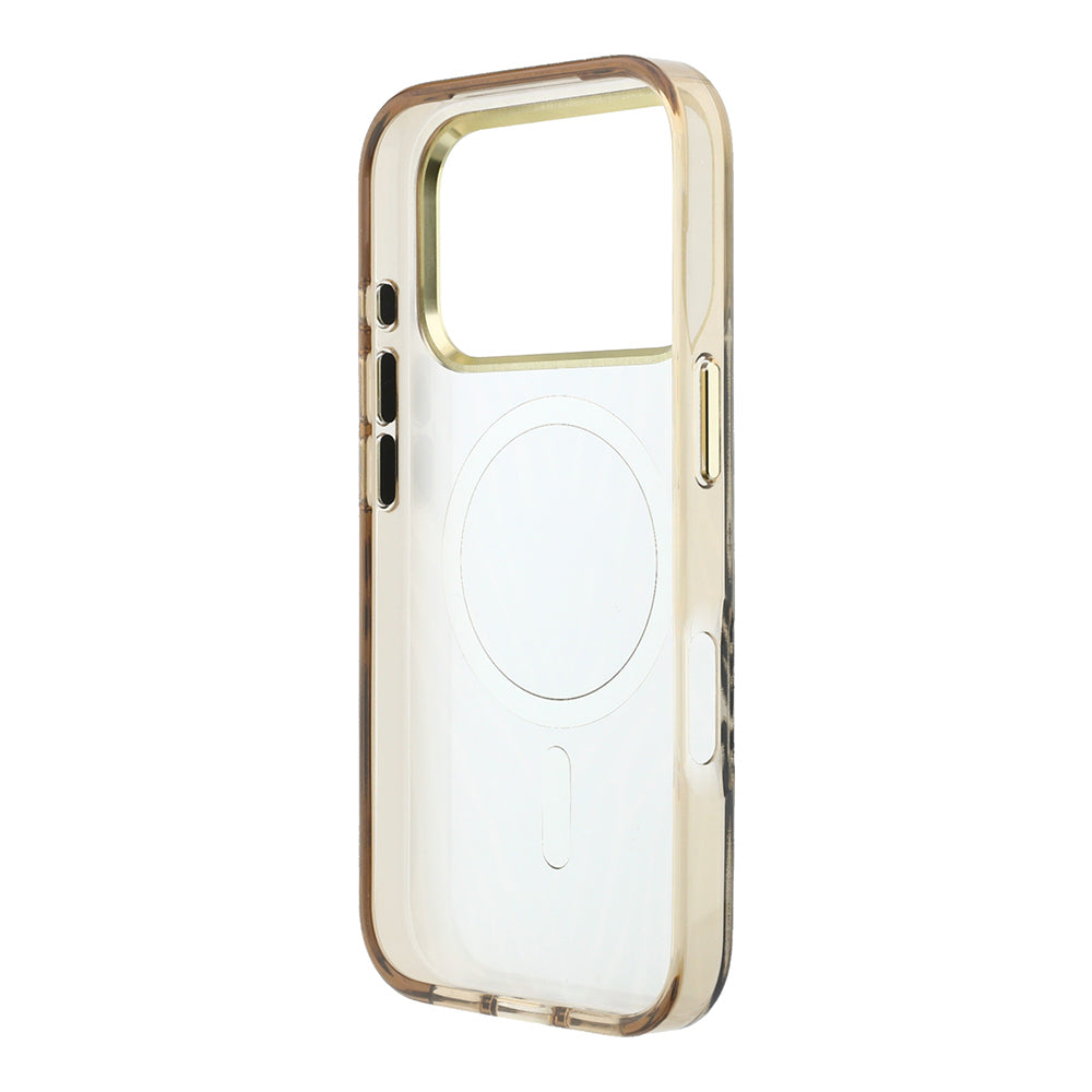 Apple iPhone 18 Pro Kılıf Guess Orjinal Lisanslı M-safe Şarj Özellikli Üçgen Logolu Zebra Desenli Silikon Kapak Gold