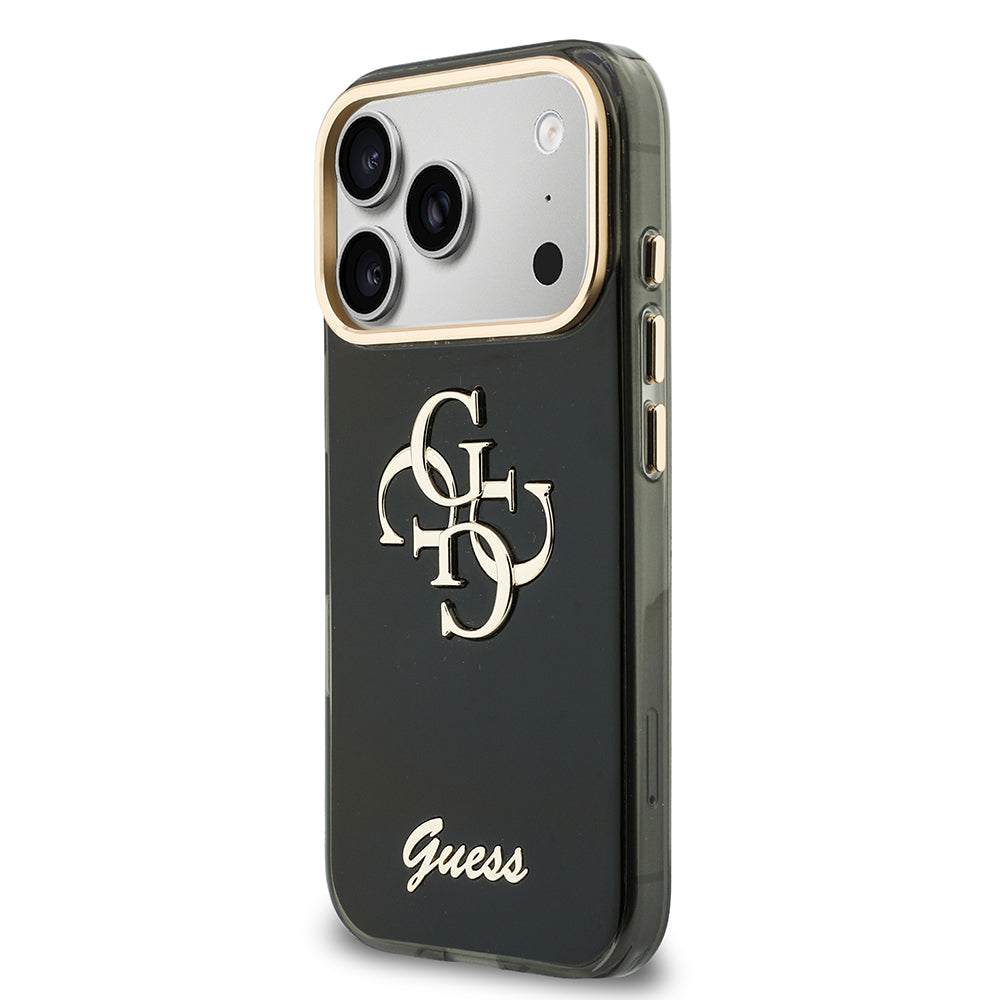 Apple iPhone 18 Pro Kılıf Guess Orjinal Lisanslı Yazı ve 4G Büyük Metal Logolu Silikon Kapak Siyah