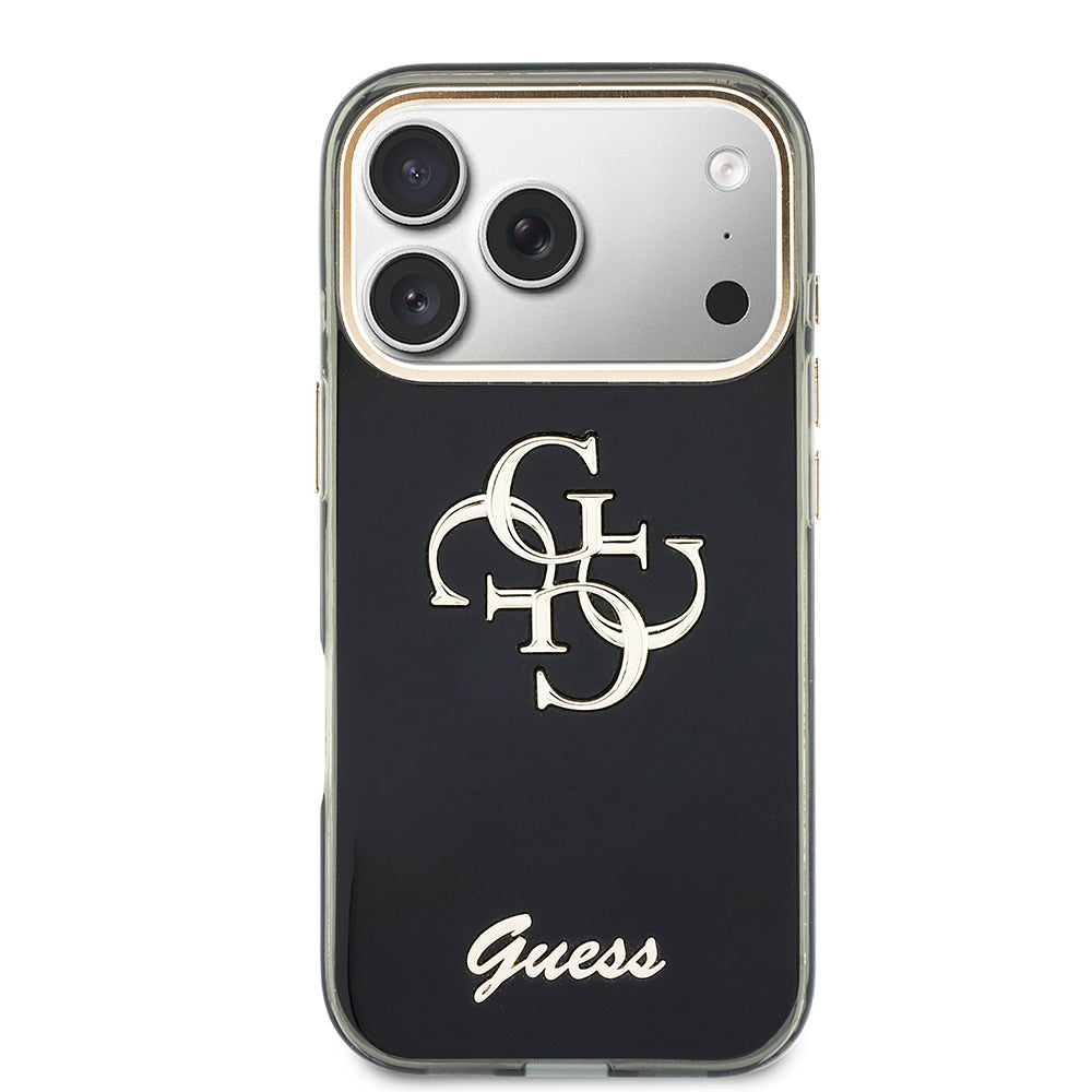 Apple iPhone 18 Pro Kılıf Guess Orjinal Lisanslı Yazı ve 4G Büyük Metal Logolu Silikon Kapak Siyah