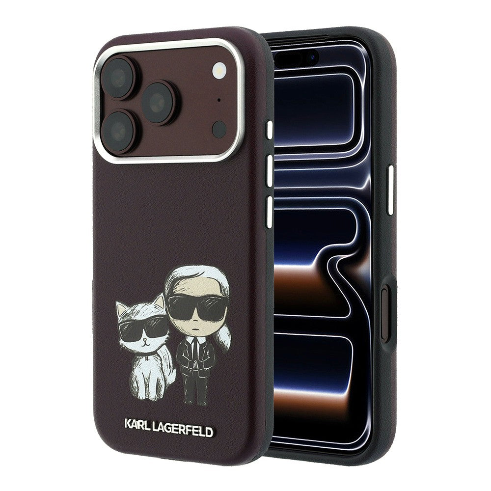 Apple iPhone 18 Pro Kılıf Karl Lagerfeld Orjinal Lisanslı M-Safe Şarj Özellikli K&C Bodies Sketch PU Kapak Bordo