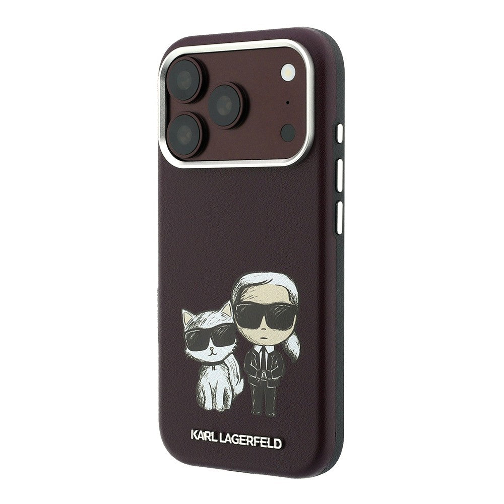 Apple iPhone 18 Pro Kılıf Karl Lagerfeld Orjinal Lisanslı M-Safe Şarj Özellikli K&C Bodies Sketch PU Kapak Bordo