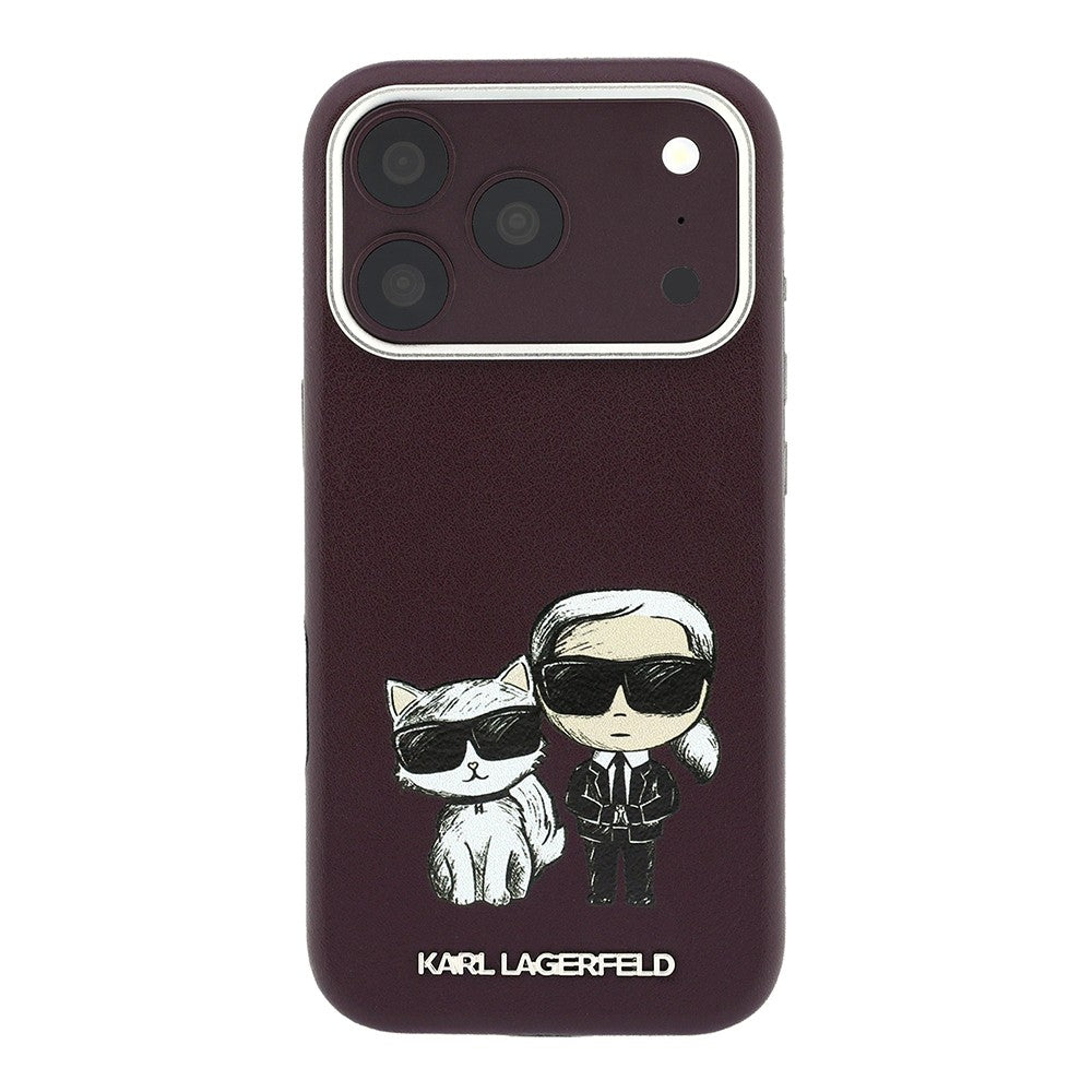 Apple iPhone 18 Pro Kılıf Karl Lagerfeld Orjinal Lisanslı M-Safe Şarj Özellikli K&C Bodies Sketch PU Kapak Bordo