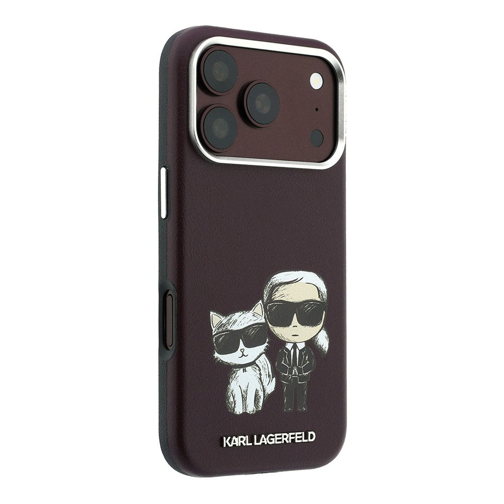 Apple iPhone 18 Pro Kılıf Karl Lagerfeld Orjinal Lisanslı M-Safe Şarj Özellikli K&C Bodies Sketch PU Kapak Bordo