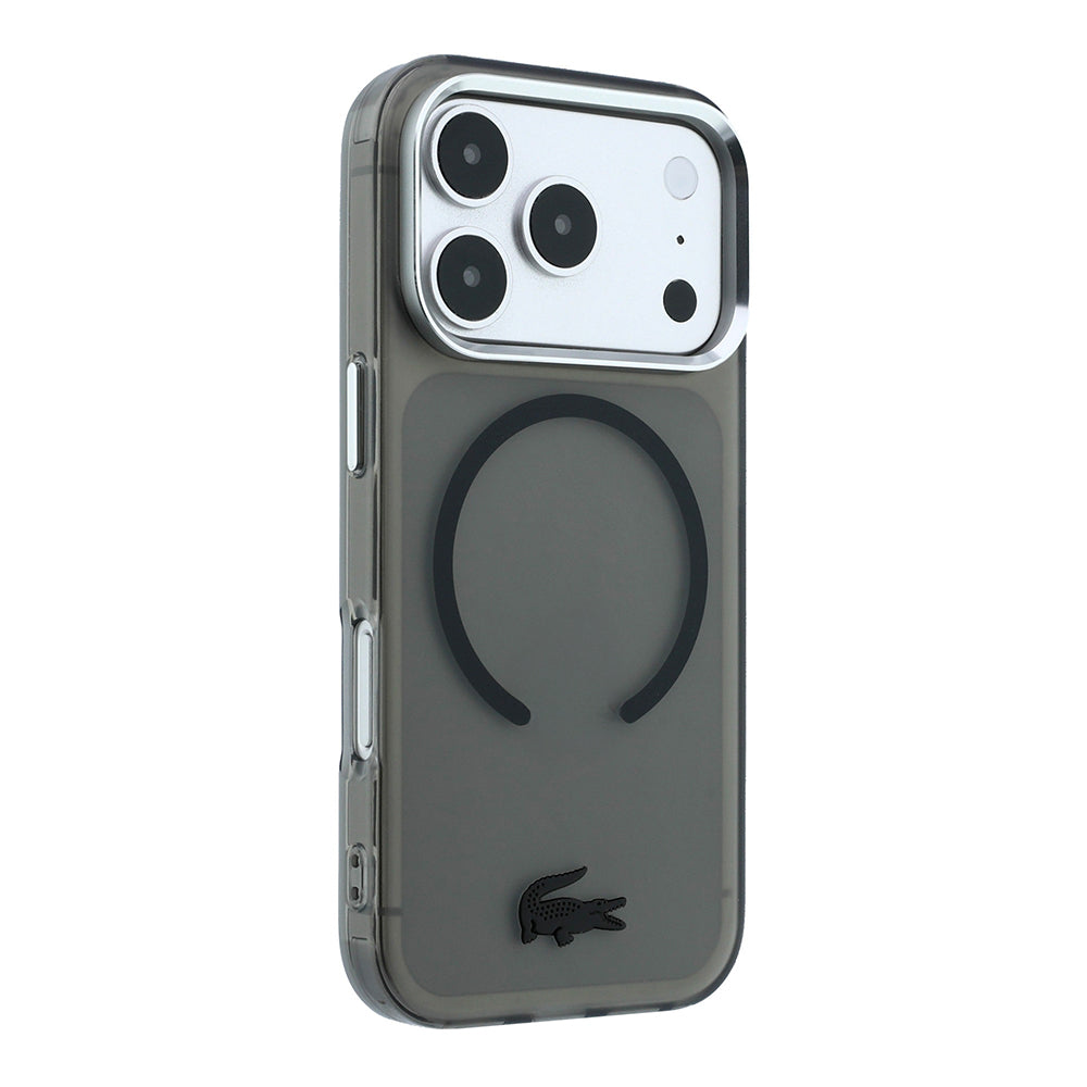 Apple iPhone 18 Pro Kılıf Lacoste Orjinal Lisanslı M-safe C-Magnet İkonik Timsah Logolu IML Frosted Kapak Siyah