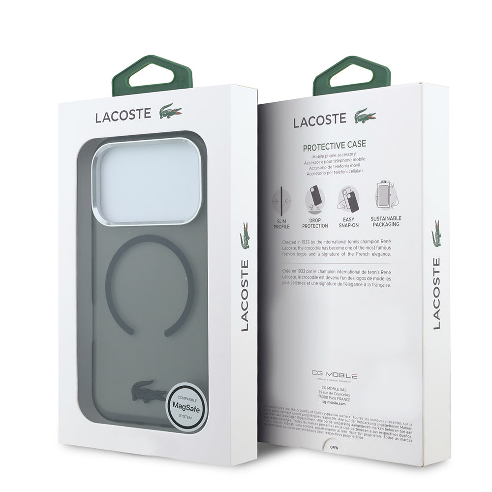 Apple iPhone 18 Pro Kılıf Lacoste Orjinal Lisanslı M-safe C-Magnet İkonik Timsah Logolu IML Frosted Kapak Siyah