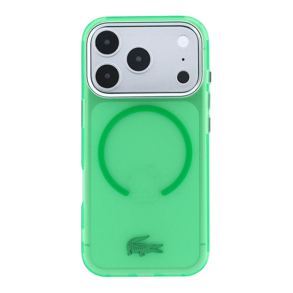 Apple iPhone 18 Pro Kılıf Lacoste Orjinal Lisanslı M-safe C-Magnet İkonik Timsah Logolu IML Frosted Kapak Yeşil