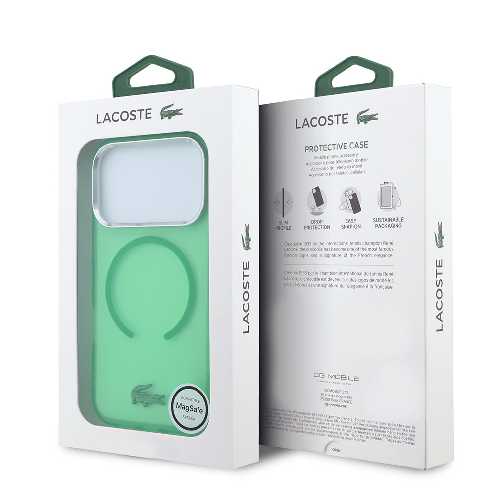 Apple iPhone 18 Pro Kılıf Lacoste Orjinal Lisanslı M-safe C-Magnet İkonik Timsah Logolu IML Frosted Kapak Yeşil