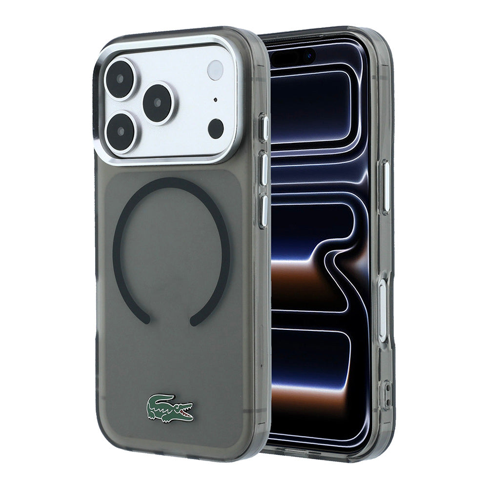 Apple iPhone 18 Pro Kılıf Lacoste Orjinal Lisanslı M-safe Şarj Özellikli Lake Timsah Logolu IML Frosted Kapak Siyah