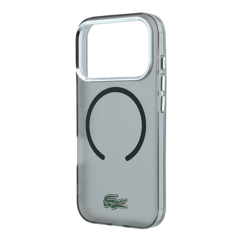 Apple iPhone 18 Pro Kılıf Lacoste Orjinal Lisanslı M-safe Şarj Özellikli Lake Timsah Logolu IML Frosted Kapak Siyah