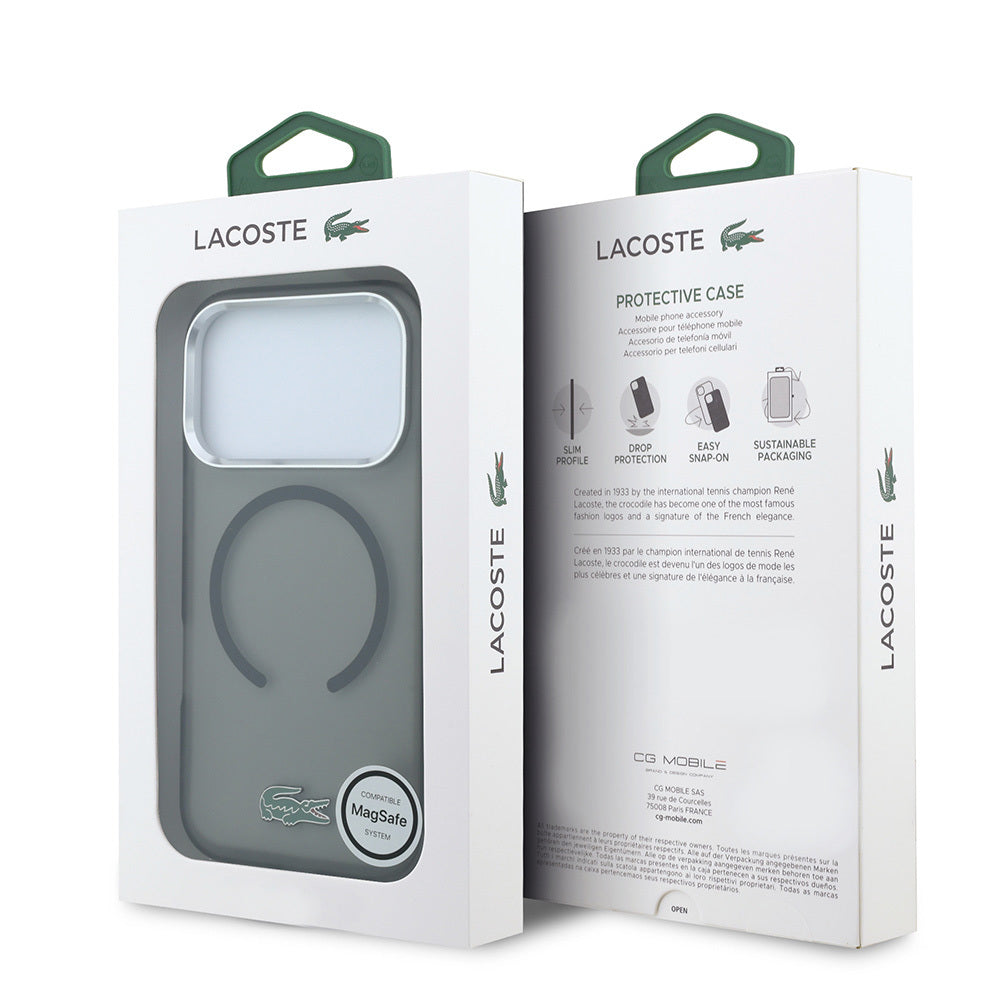 Apple iPhone 18 Pro Kılıf Lacoste Orjinal Lisanslı M-safe Şarj Özellikli Lake Timsah Logolu IML Frosted Kapak Siyah