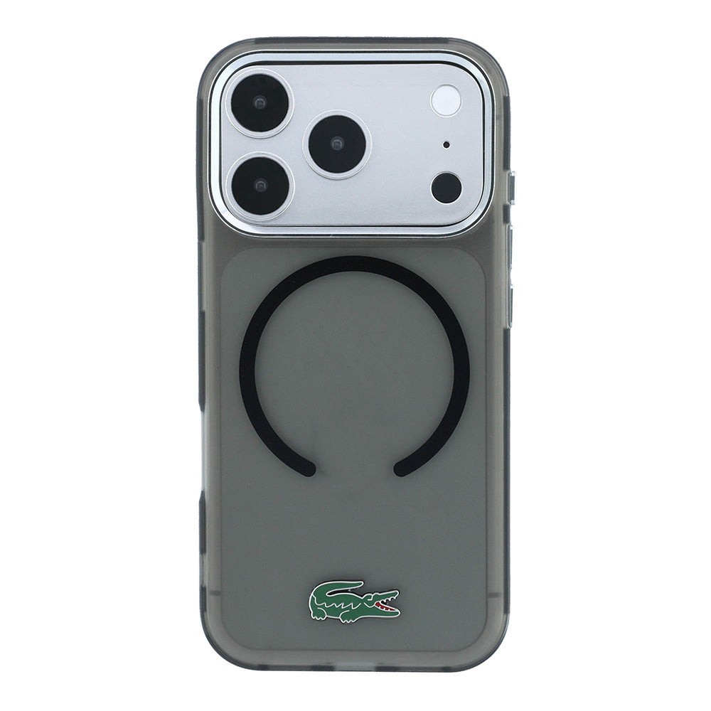 Apple iPhone 18 Pro Kılıf Lacoste Orjinal Lisanslı M-safe Şarj Özellikli Lake Timsah Logolu IML Frosted Kapak Siyah