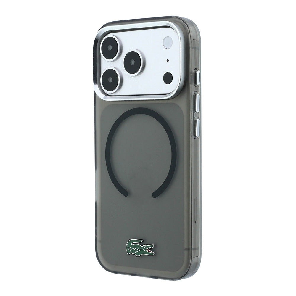 Apple iPhone 18 Pro Kılıf Lacoste Orjinal Lisanslı M-safe Şarj Özellikli Lake Timsah Logolu IML Frosted Kapak Siyah