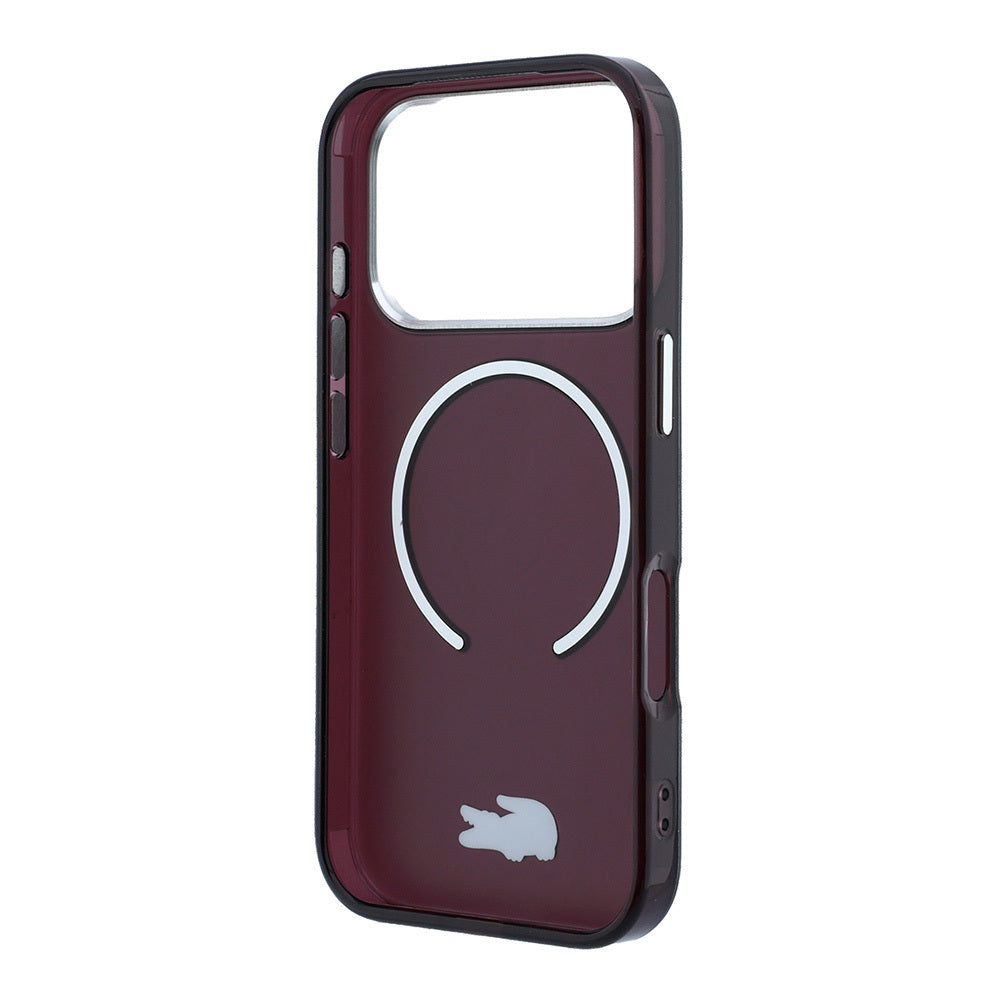 Apple iPhone 18 Pro Kılıf Lacoste Orjinal Lisanslı M-safe Şarj Özellikli Lake Timsah Logolu IML Frosted Kapak Bordo