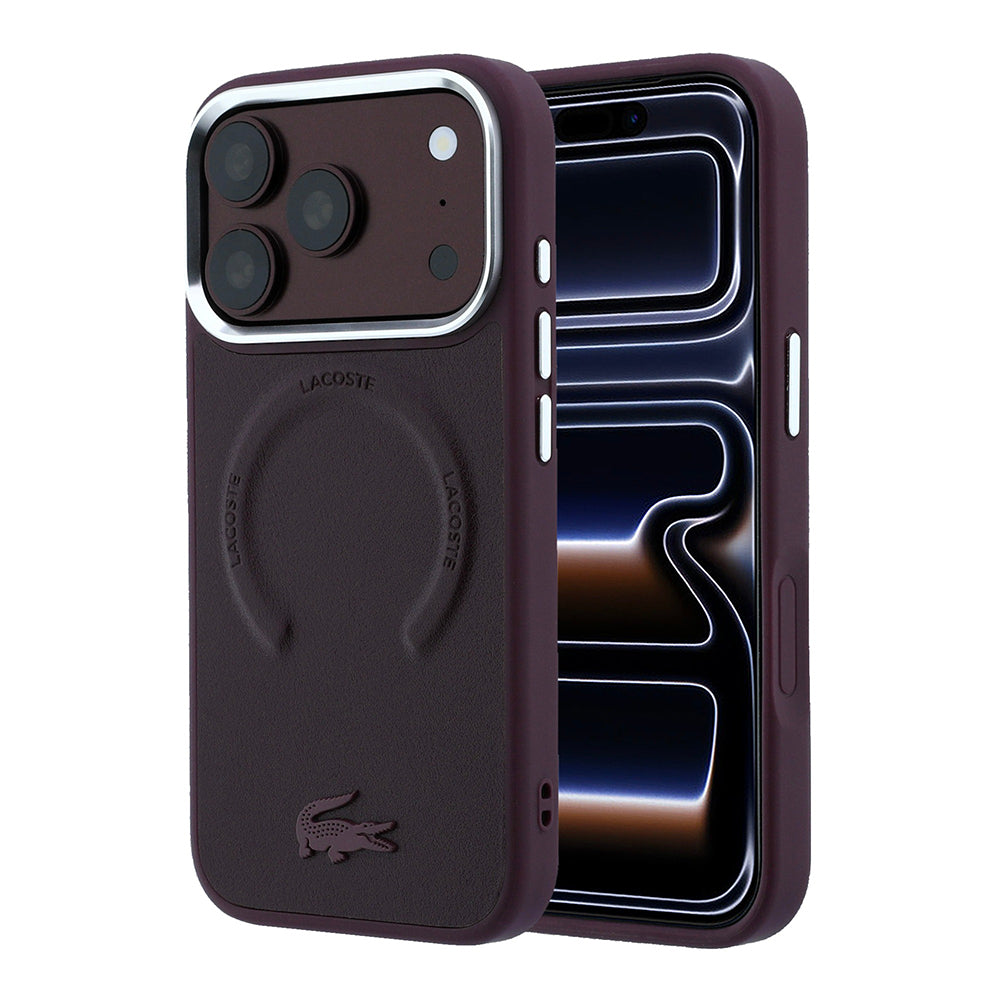 Apple iPhone 18 Pro Kılıf Lacoste Orjinal Lisanslı M-safe Şarj Özellikli Lenglen Icon Metal Logolu Kapak Bordo