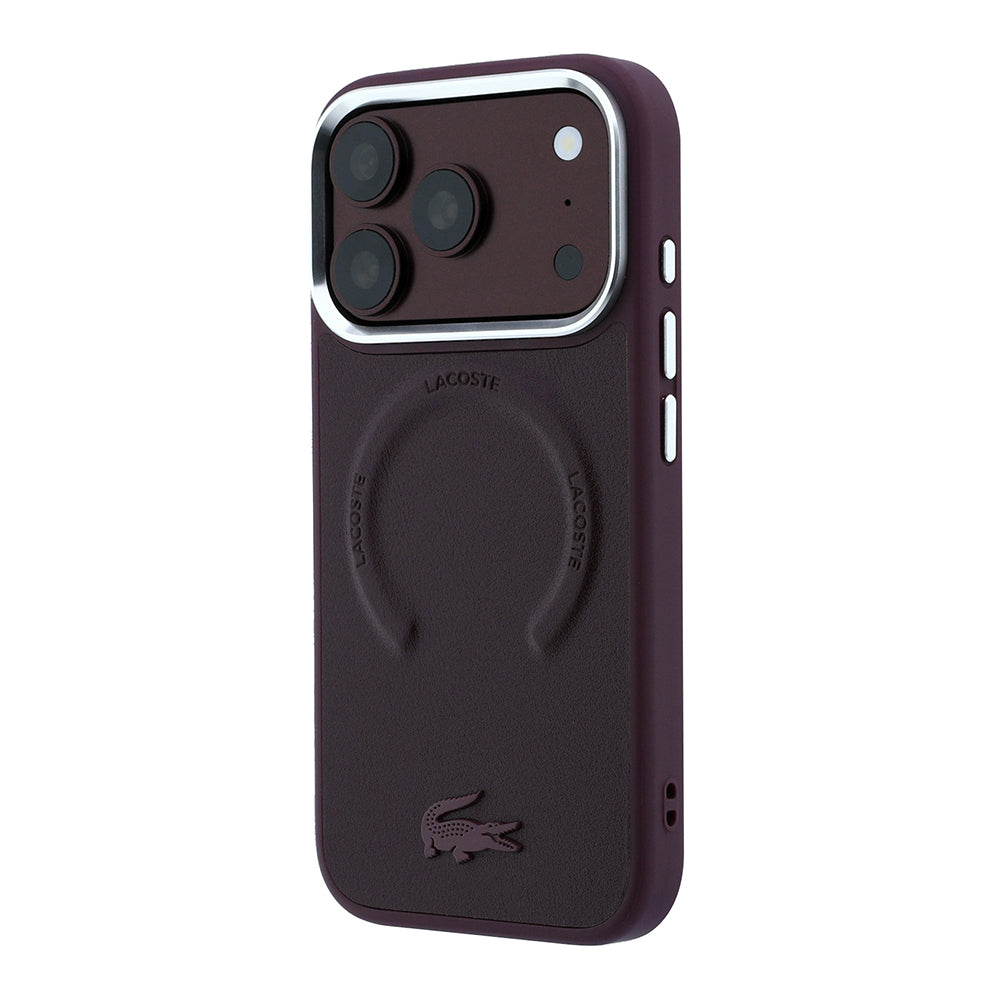Apple iPhone 18 Pro Kılıf Lacoste Orjinal Lisanslı M-safe Şarj Özellikli Lenglen Icon Metal Logolu Kapak Bordo