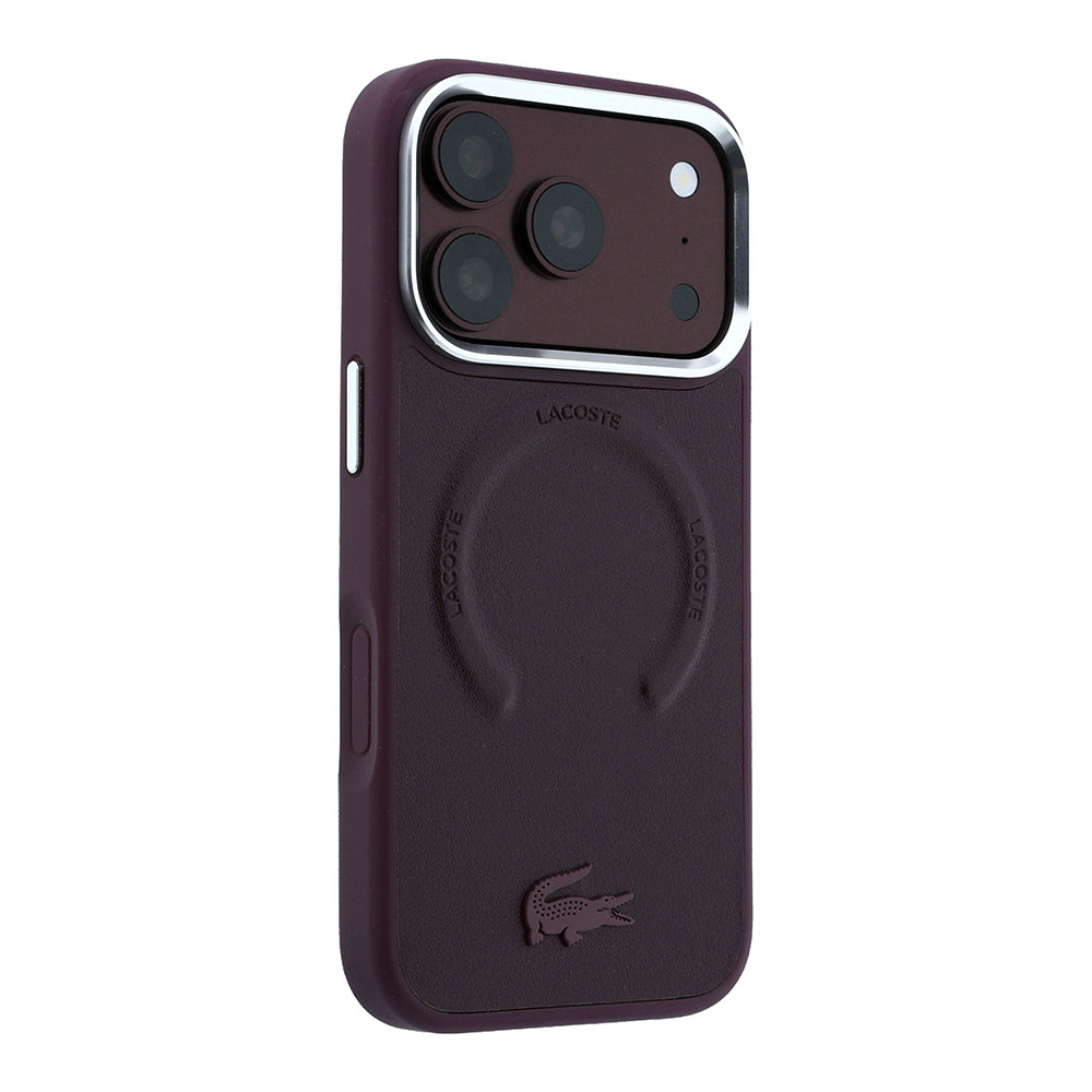 Apple iPhone 18 Pro Kılıf Lacoste Orjinal Lisanslı M-safe Şarj Özellikli Lenglen Icon Metal Logolu Kapak Bordo