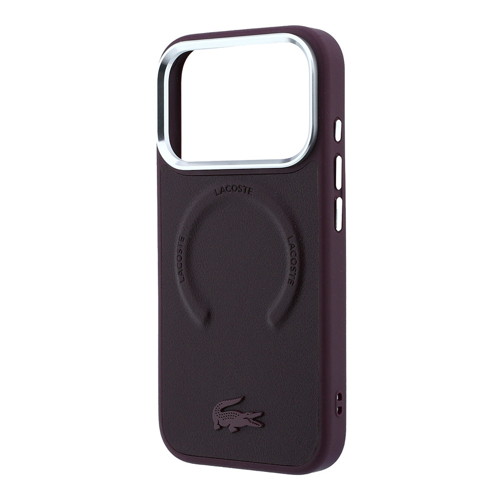 Apple iPhone 18 Pro Kılıf Lacoste Orjinal Lisanslı M-safe Şarj Özellikli Lenglen Icon Metal Logolu Kapak Bordo