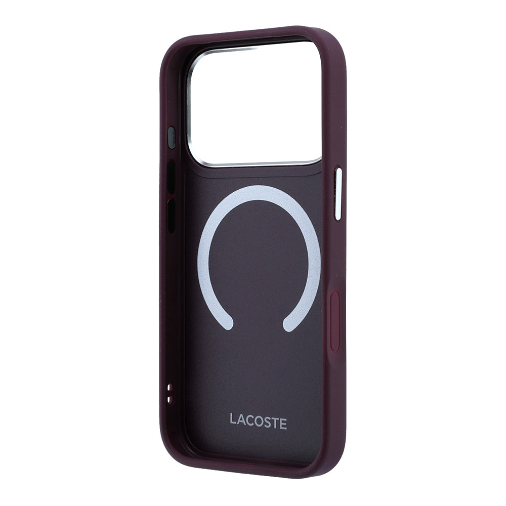 Apple iPhone 18 Pro Kılıf Lacoste Orjinal Lisanslı M-safe Şarj Özellikli Lenglen Icon Metal Logolu Kapak Bordo