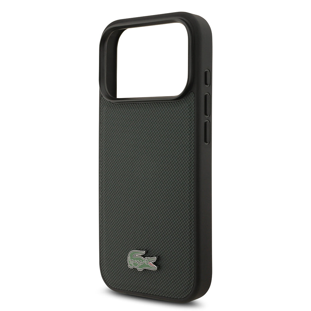 Apple iPhone 18 Pro Kılıf Lacoste Orjinal Lisanslı M-safe Şarj Özellikli PU Pike Desenli Metal Logolu Kapak Koyu Yeşil