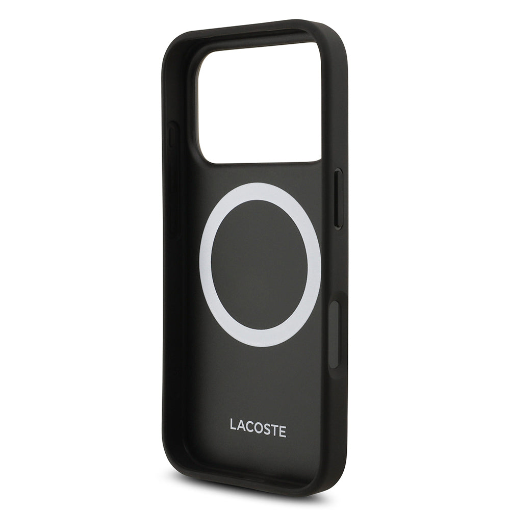 Apple iPhone 18 Pro Kılıf Lacoste Orjinal Lisanslı M-safe Şarj Özellikli PU Pike Desenli Metal Logolu Kapak Koyu Yeşil