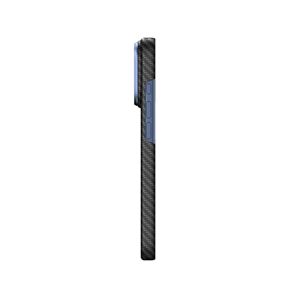 Apple iPhone 18 Pro Kılıf M-Safe Şarj Özellikli 1500D Aramid Fiber AmazingThing Titan Max SLens Serisi Kapak Mavi