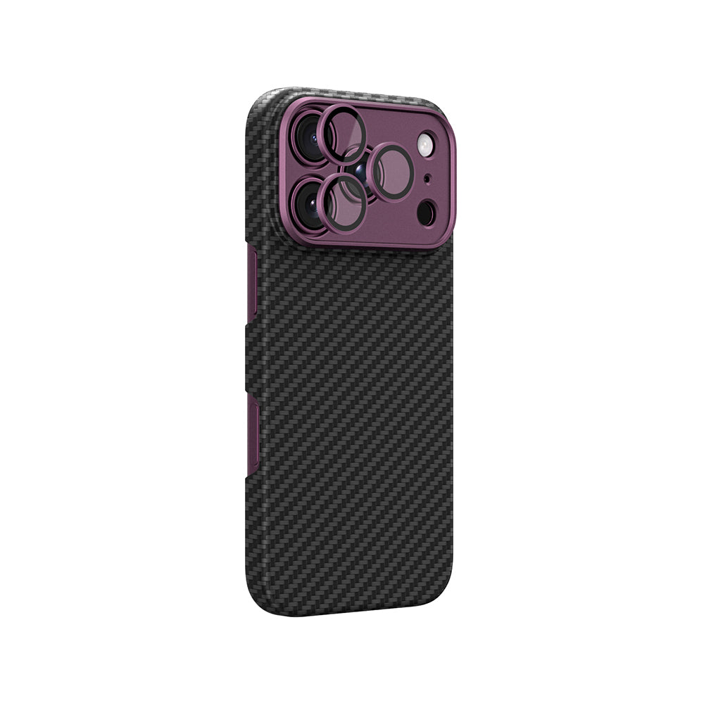 Apple iPhone 18 Pro Kılıf M-Safe Şarj Özellikli 1500D Aramid Fiber AmazingThing Titan Max SLens Serisi Kapak Mor