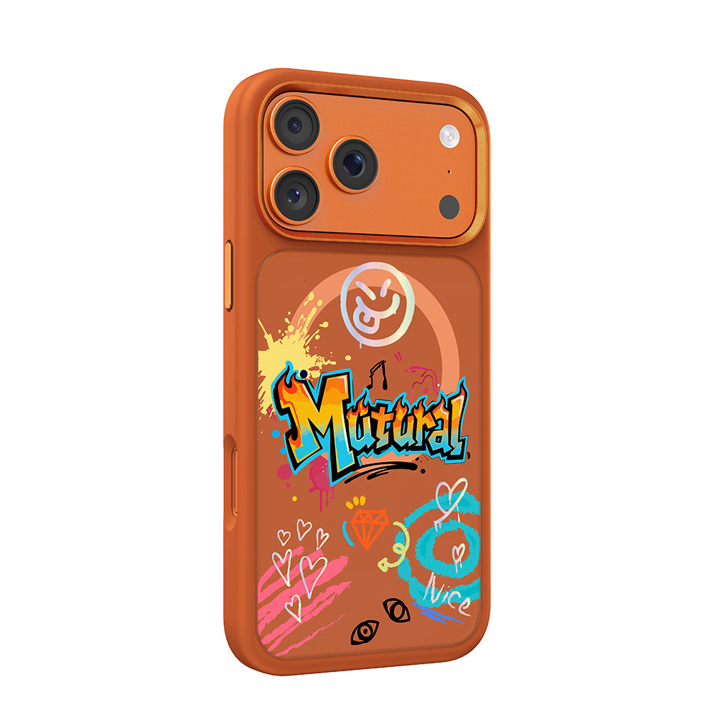 Apple iPhone 18 Pro Kılıf M-safe Şarj Özellikli 3D Baskılı Tasarım Mutural Graffiti Serisi Kapak Turuncu