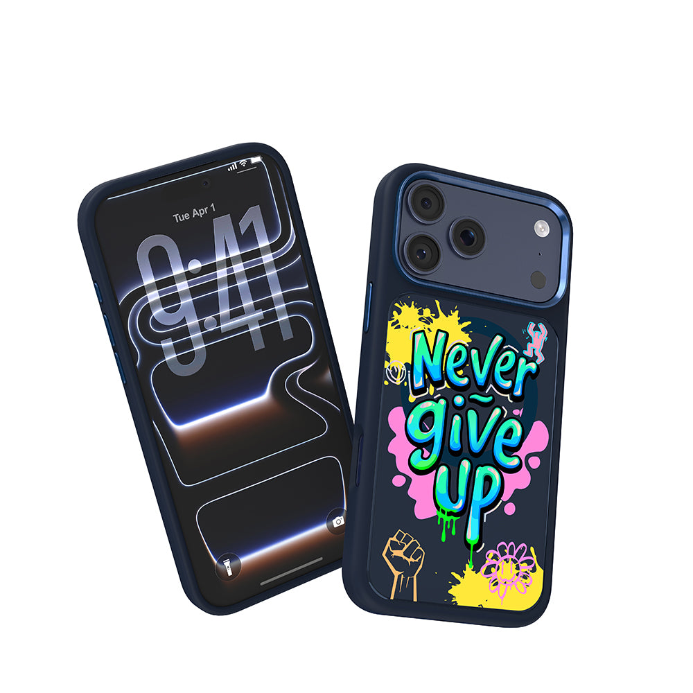 Apple iPhone 18 Pro Kılıf M-safe Şarj Özellikli 3D Baskılı Tasarım Mutural Graffiti Serisi Kapak Lacivert