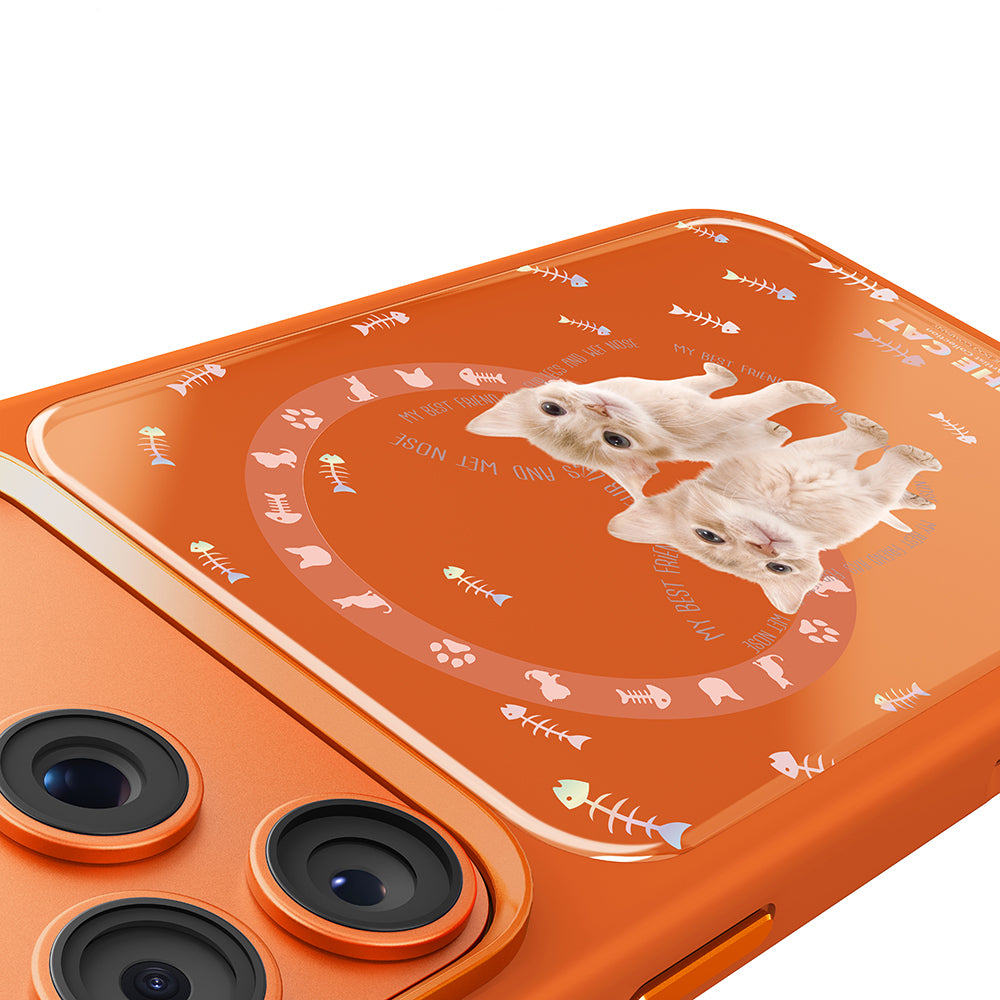 Apple iPhone 18 Pro Kılıf M-safe Şarj Özellikli 3D Baskılı Tasarım Mutural The Cat Serisi Kapak Turuncu