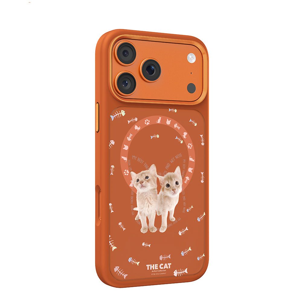 Apple iPhone 18 Pro Kılıf M-safe Şarj Özellikli 3D Baskılı Tasarım Mutural The Cat Serisi Kapak Turuncu