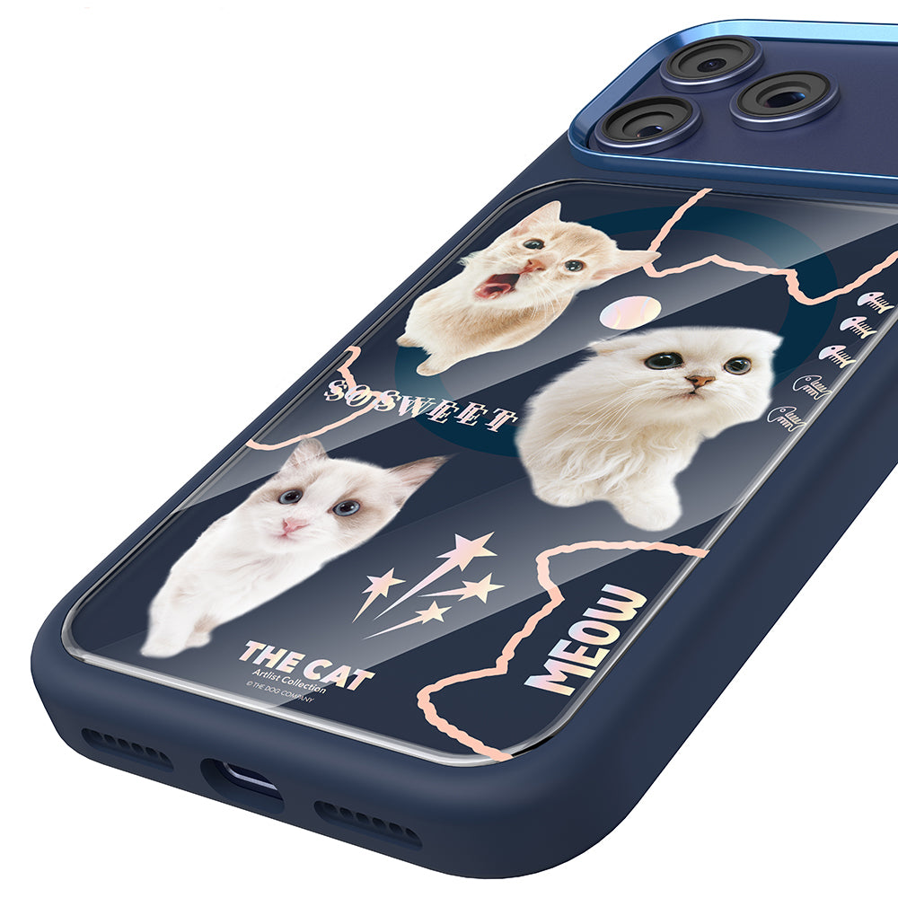 Apple iPhone 18 Pro Kılıf M-safe Şarj Özellikli 3D Baskılı Tasarım Mutural The Cat Serisi Kapak Lacivert